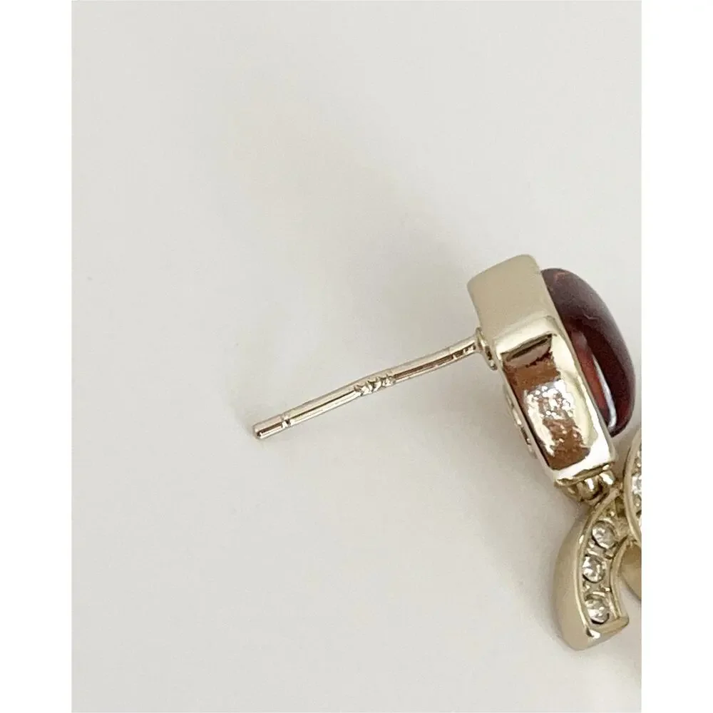 Chanel CC Drop Earrings Gold Tone Crystal Amber Stone Pierced - Picture 10 of 14